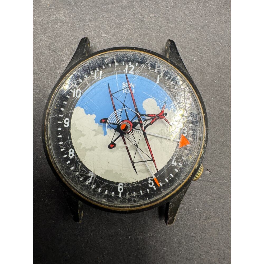 Vintage Bon Ton Plane 34mm Quartz Men's Watch Spinning Propeller Seconds Hand